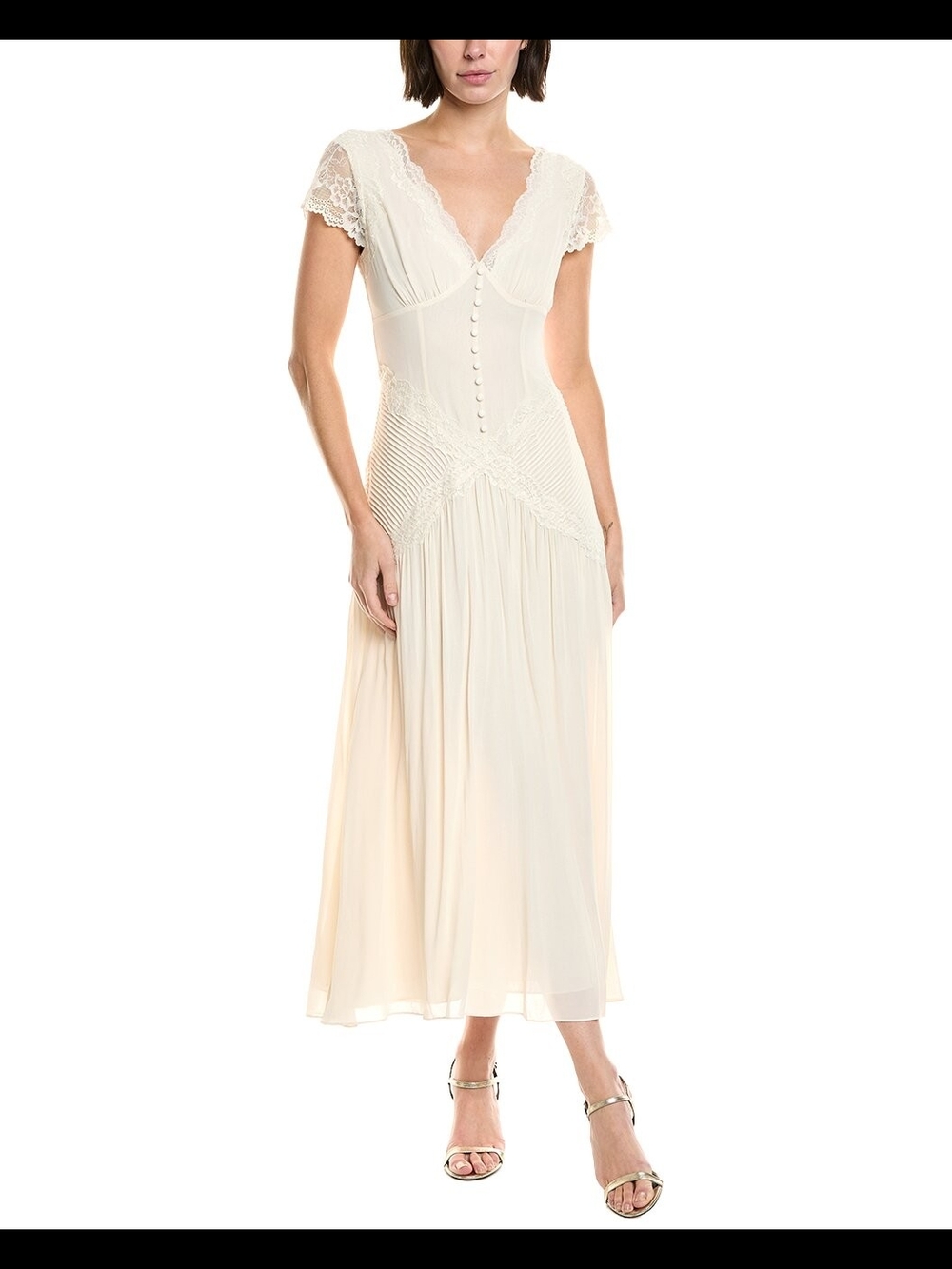 Femme Society Elegant Lace-Trim Cream Midi Dress NWOT